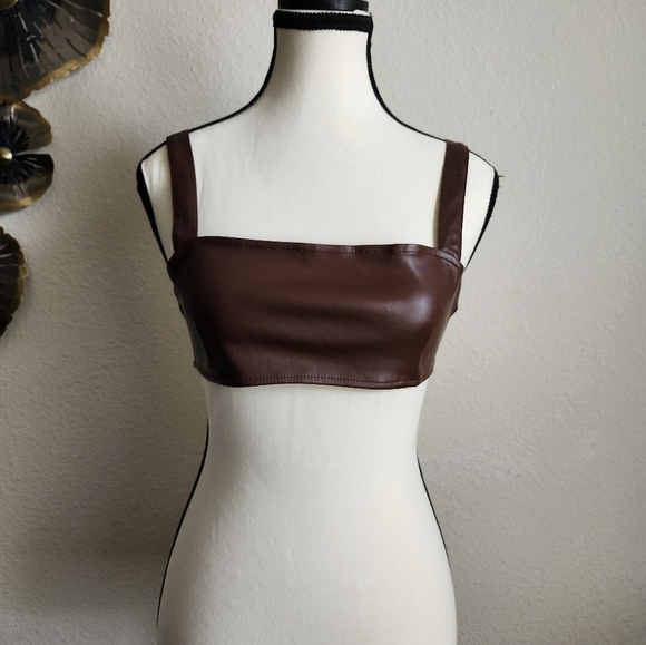 WeWoreWhat Tops - WeWoreWhat NWT Vegan Leather Bra Top in Brown Cacao